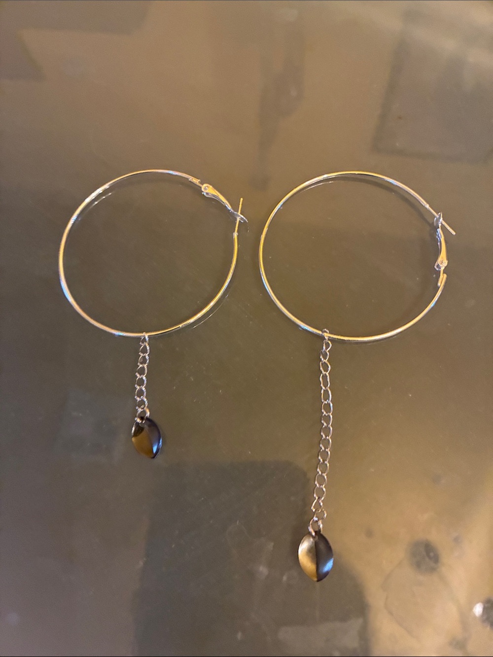 Silver Hoop Earrings with Dangling Chain pendants hypoallergenic lightweight
